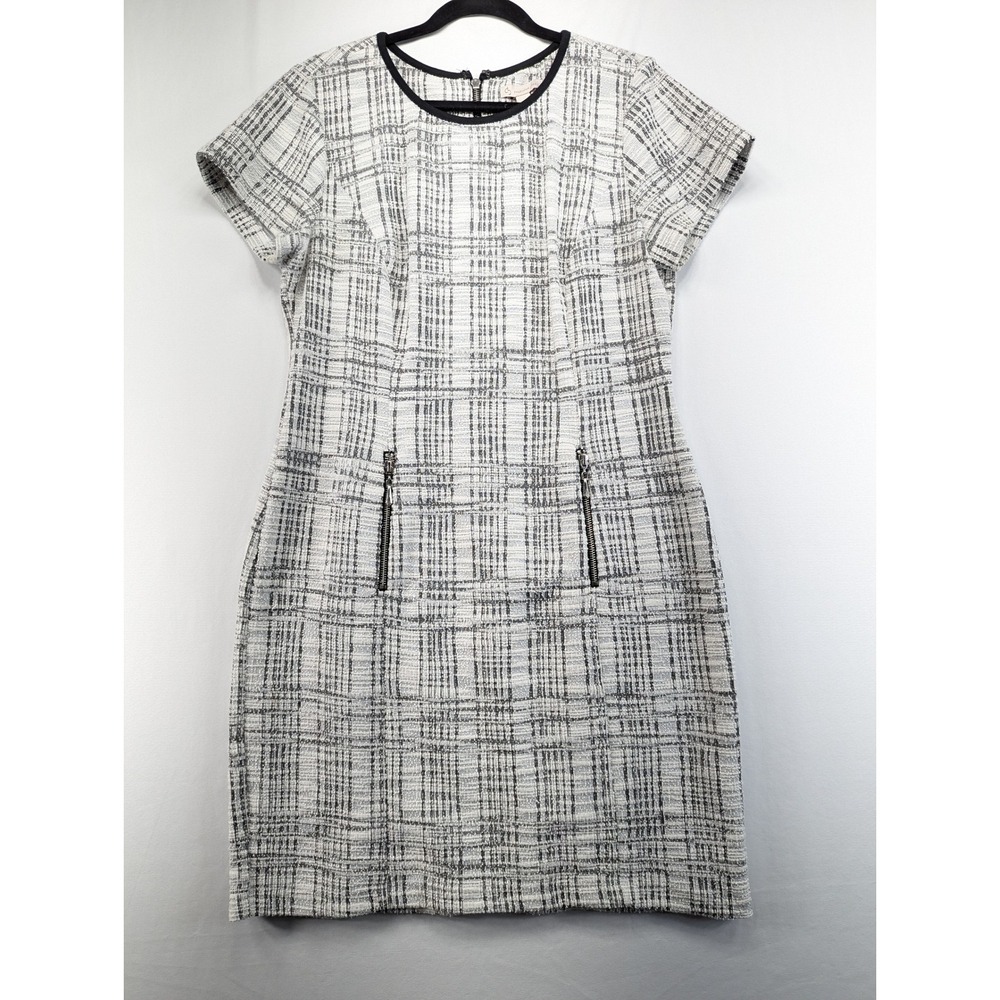 CB Established 1962 Womens Plaid Sheath Dress Black White Size 14 Short Sleeve